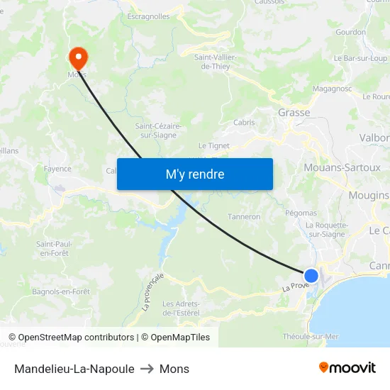 Mandelieu-La-Napoule to Mons map