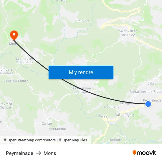 Peymeinade to Mons map