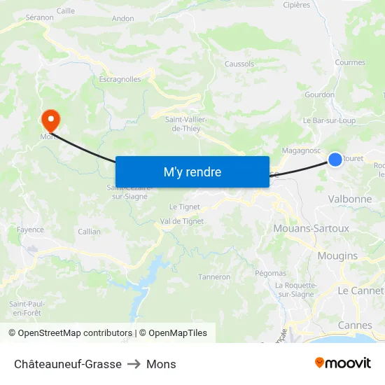 Châteauneuf-Grasse to Mons map