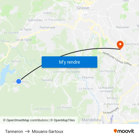 Tanneron to Mouans-Sartoux map