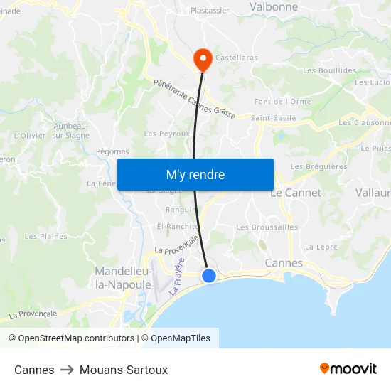 Cannes to Mouans-Sartoux map