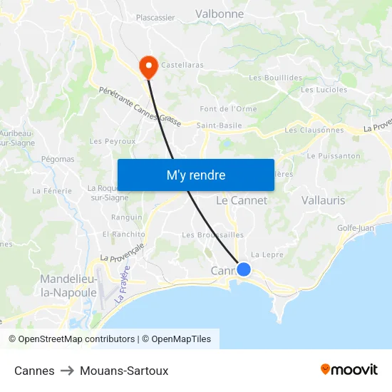 Cannes to Mouans-Sartoux map