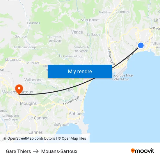 Gare Thiers to Mouans-Sartoux map