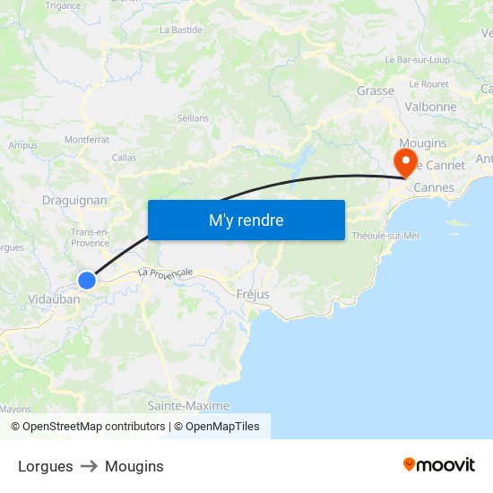 Lorgues to Mougins map