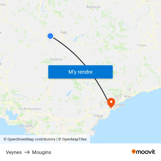 Veynes to Mougins map