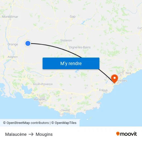 Malaucène to Mougins map