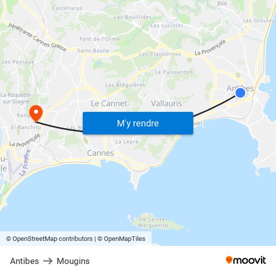 Antibes to Mougins map