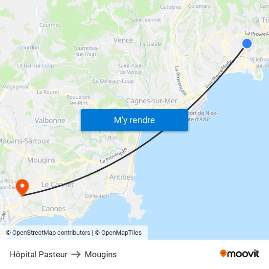 Hôpital Pasteur to Mougins map