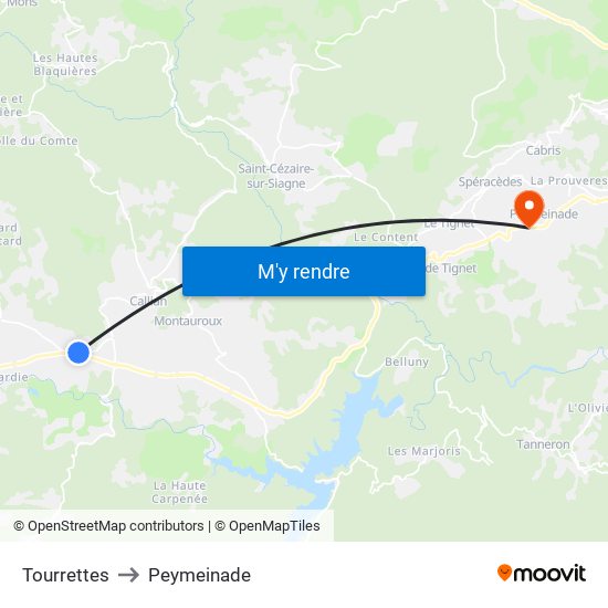 Tourrettes to Peymeinade map