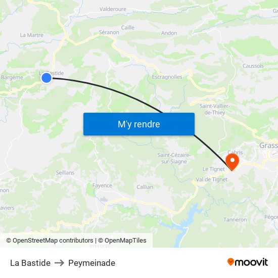 La Bastide to Peymeinade map