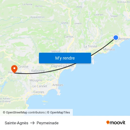 Sainte-Agnès to Peymeinade map
