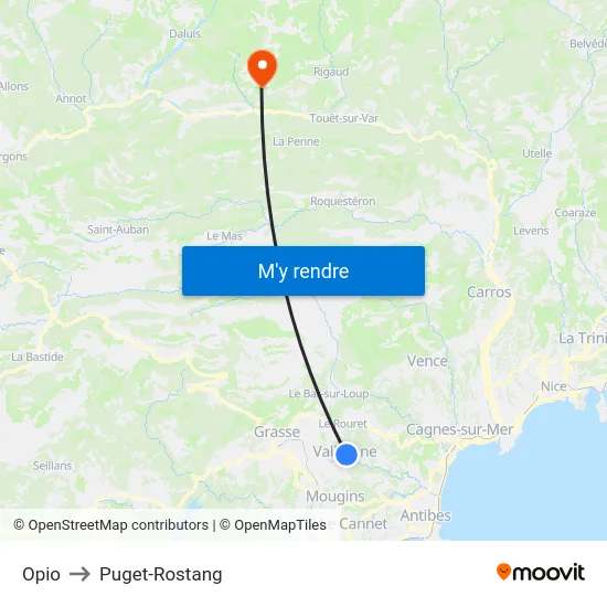 Opio to Puget-Rostang map