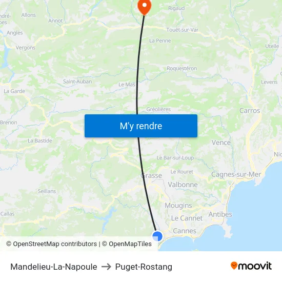 Mandelieu-La-Napoule to Puget-Rostang map
