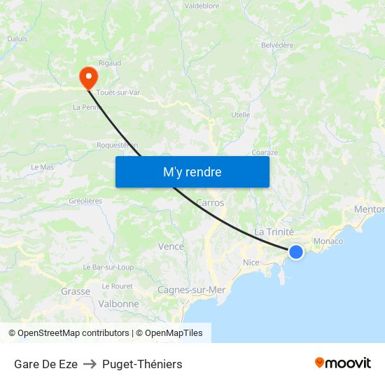 Gare De Eze to Puget-Théniers map