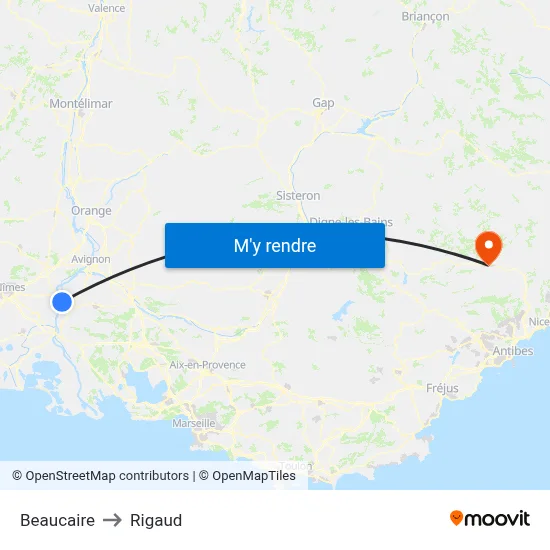 Beaucaire to Rigaud map