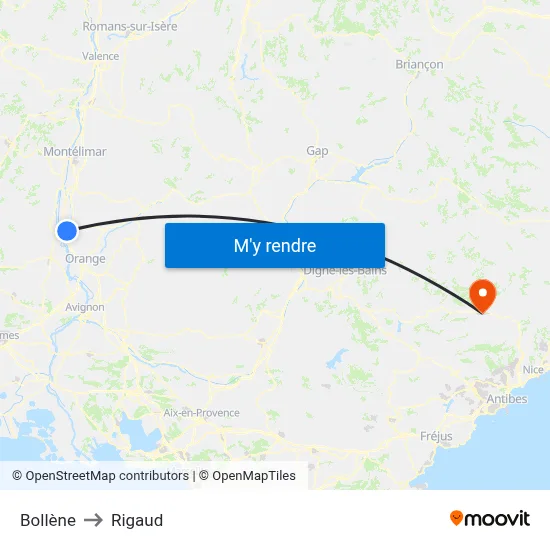 Bollène to Rigaud map