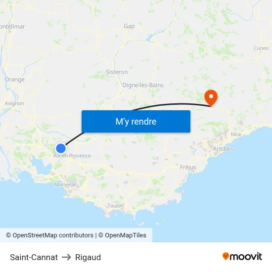 Saint-Cannat to Rigaud map