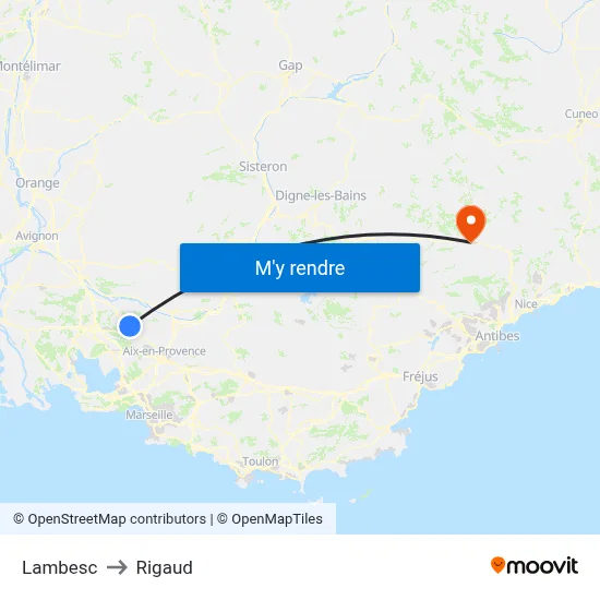 Lambesc to Rigaud map