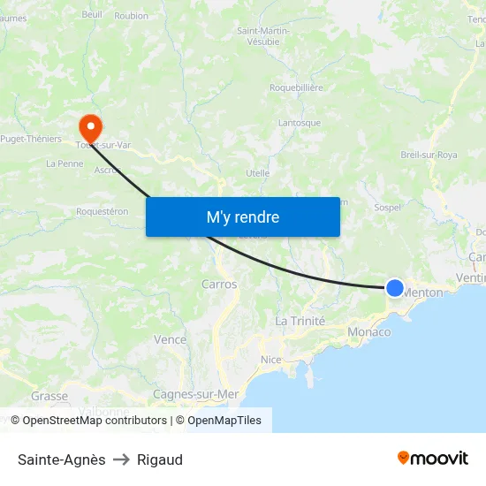 Sainte-Agnès to Rigaud map