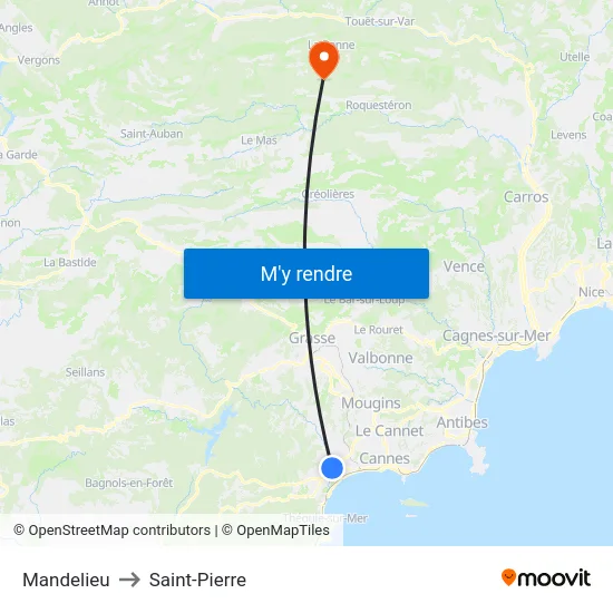 Mandelieu to Saint-Pierre map