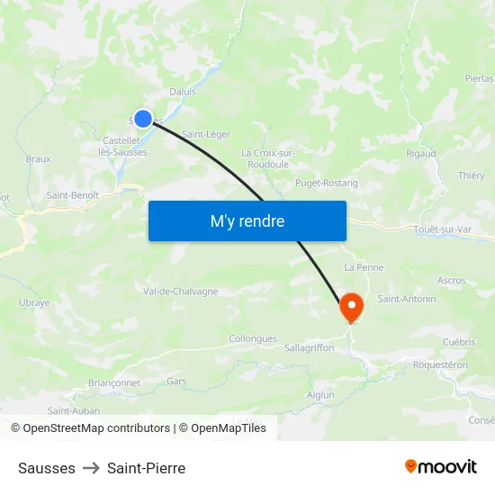 Sausses to Saint-Pierre map