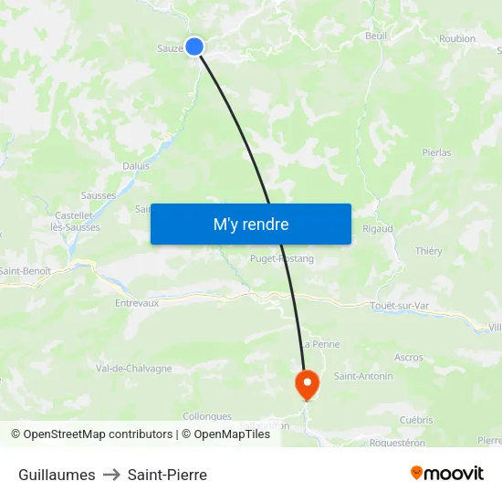 Guillaumes to Saint-Pierre map