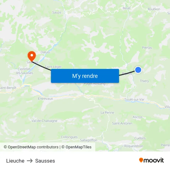 Lieuche to Sausses map