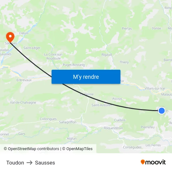 Toudon to Sausses map