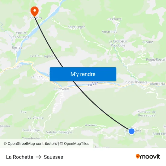 La Rochette to Sausses map