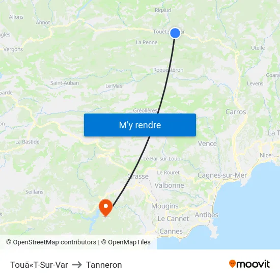 Touã«T-Sur-Var to Tanneron map