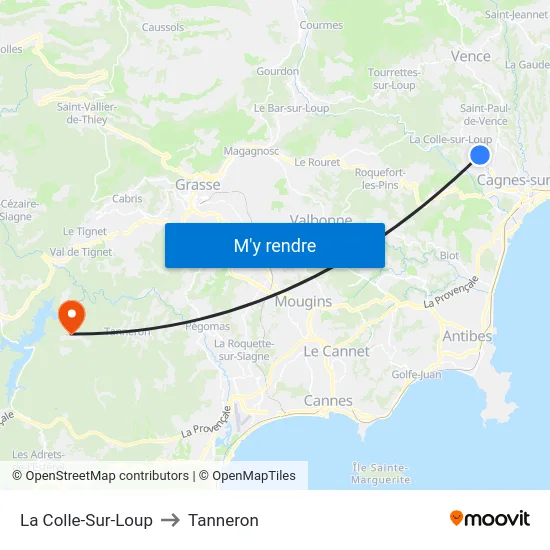 La Colle-Sur-Loup to Tanneron map
