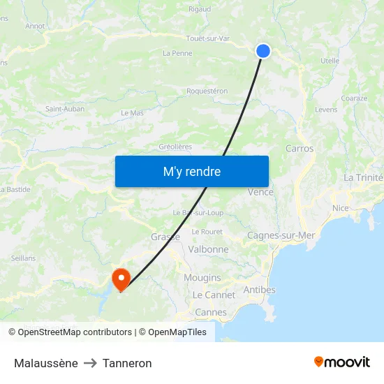Malaussène to Tanneron map