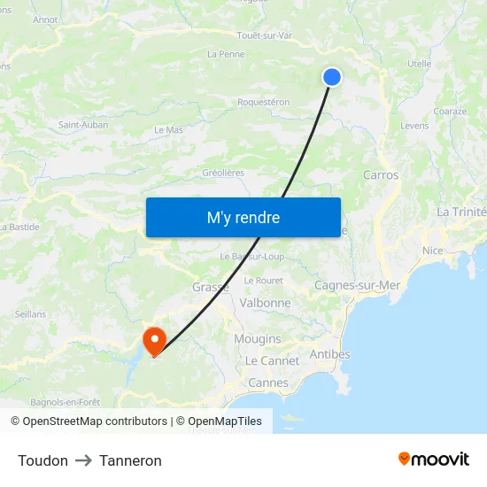 Toudon to Tanneron map