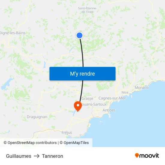 Guillaumes to Tanneron map
