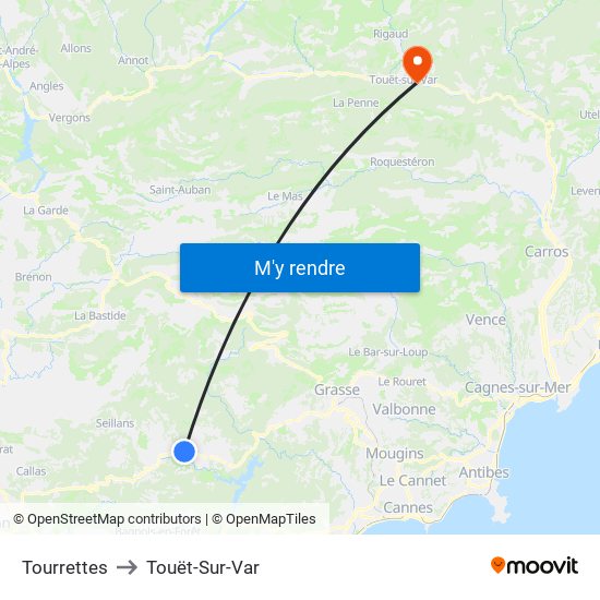 Tourrettes to Touët-Sur-Var map