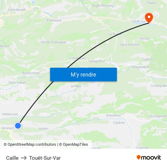 Caille to Touët-Sur-Var map