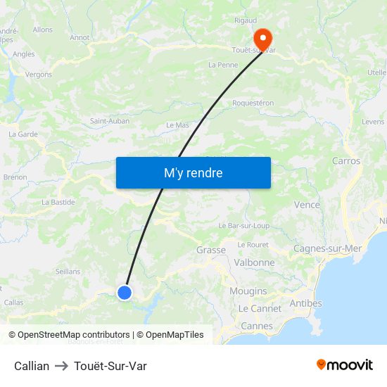 Callian to Touët-Sur-Var map
