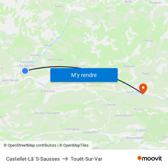 Castellet-Lã¨S-Sausses to Touët-Sur-Var map