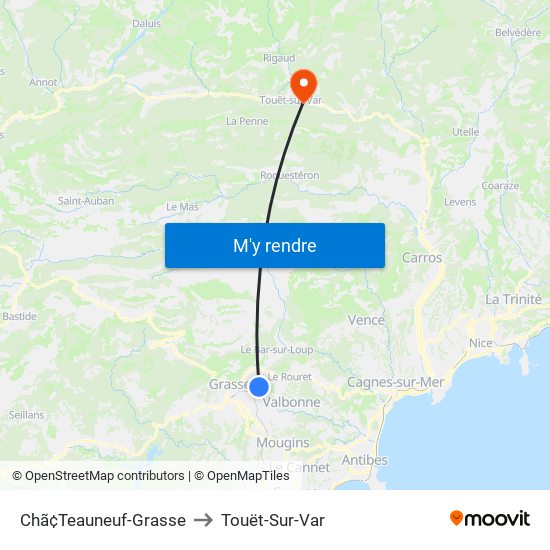 Chã¢Teauneuf-Grasse to Touët-Sur-Var map