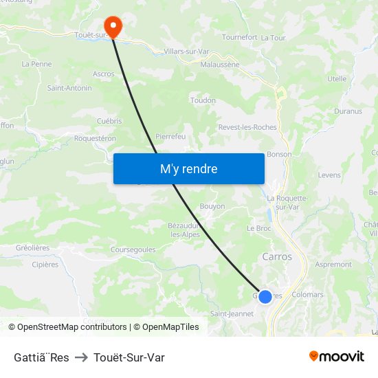 Gattiã¨Res to Touët-Sur-Var map