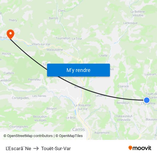 L'Escarã¨Ne to Touët-Sur-Var map