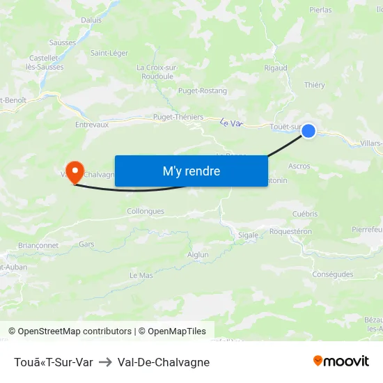 Touã«T-Sur-Var to Val-De-Chalvagne map