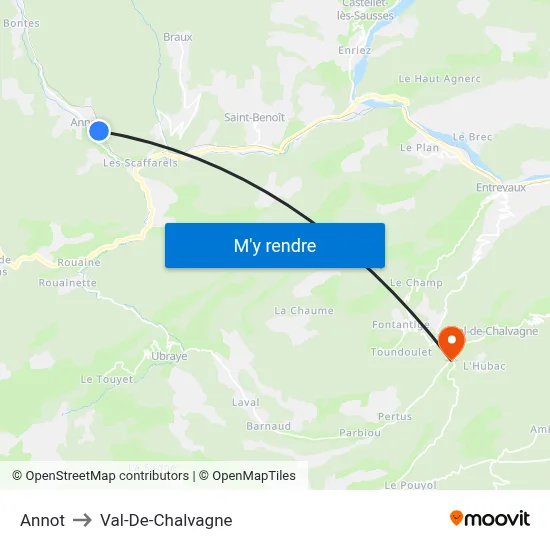 Annot to Val-De-Chalvagne map