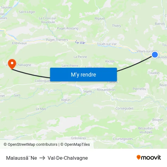 Malaussã¨Ne to Val-De-Chalvagne map
