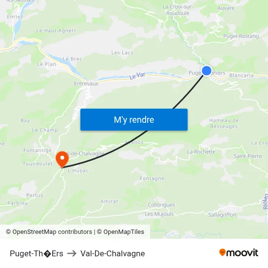 Puget-Th�Ers to Val-De-Chalvagne map