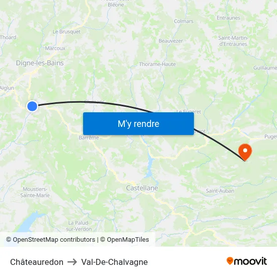 Châteauredon to Val-De-Chalvagne map