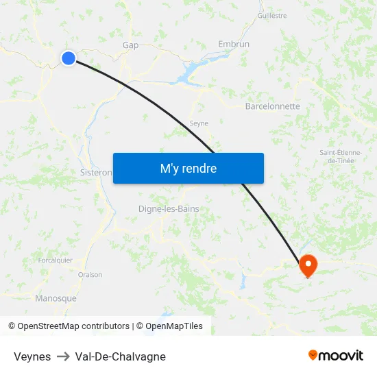 Veynes to Val-De-Chalvagne map