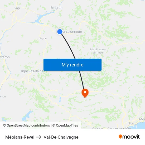 Méolans-Revel to Val-De-Chalvagne map