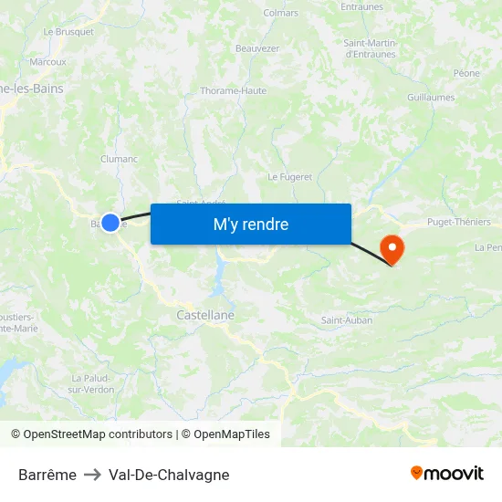 Barrême to Val-De-Chalvagne map