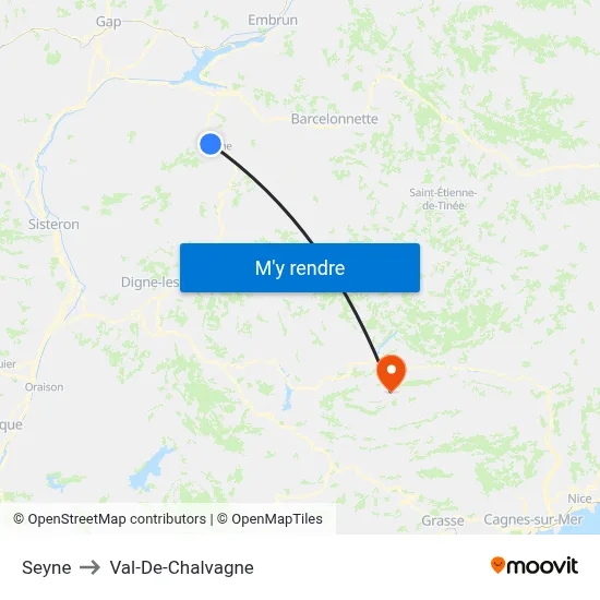Seyne to Val-De-Chalvagne map